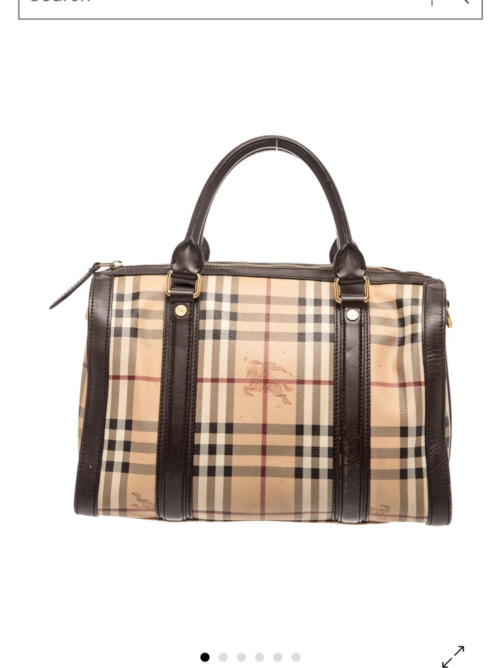 Burberry Alchester Haymarket Check Bowler Top Handle Bag Brown Leather Dust Bag